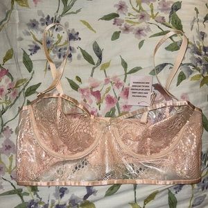 NWT Savage X Fenty Hyper Real clear strapless light pink bra with metallic lace